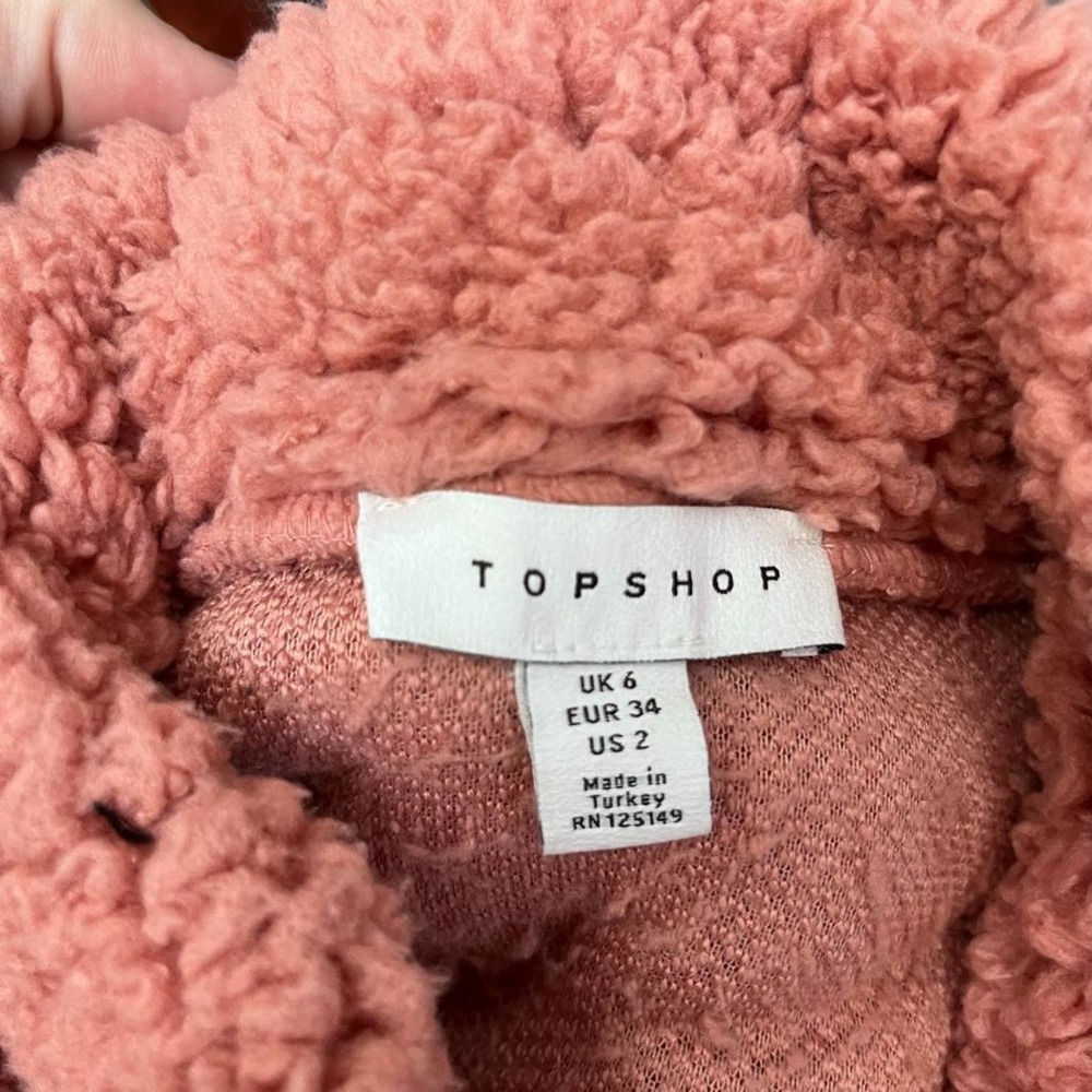 Top Shop Cropped Sherpa tie waist quarter zip jacket